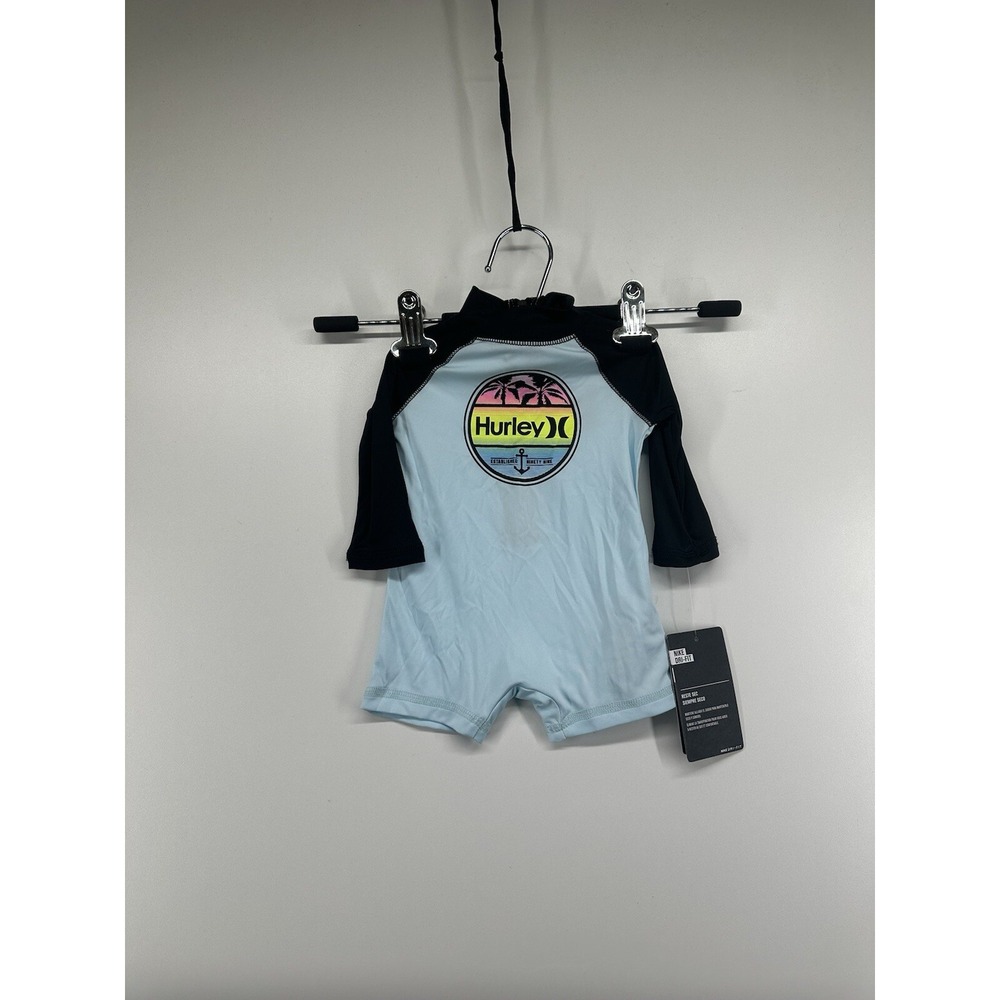 Hurley Nike Dri Fit UPF 50+ OnePiece Rashguard Swimsuit Baby Boy Light Blue 0-3m